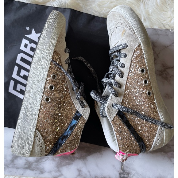 Authentic Golden Goose Mid Star Glitter Upper Maculated Print High top Sneakers - Picture 12 of 16